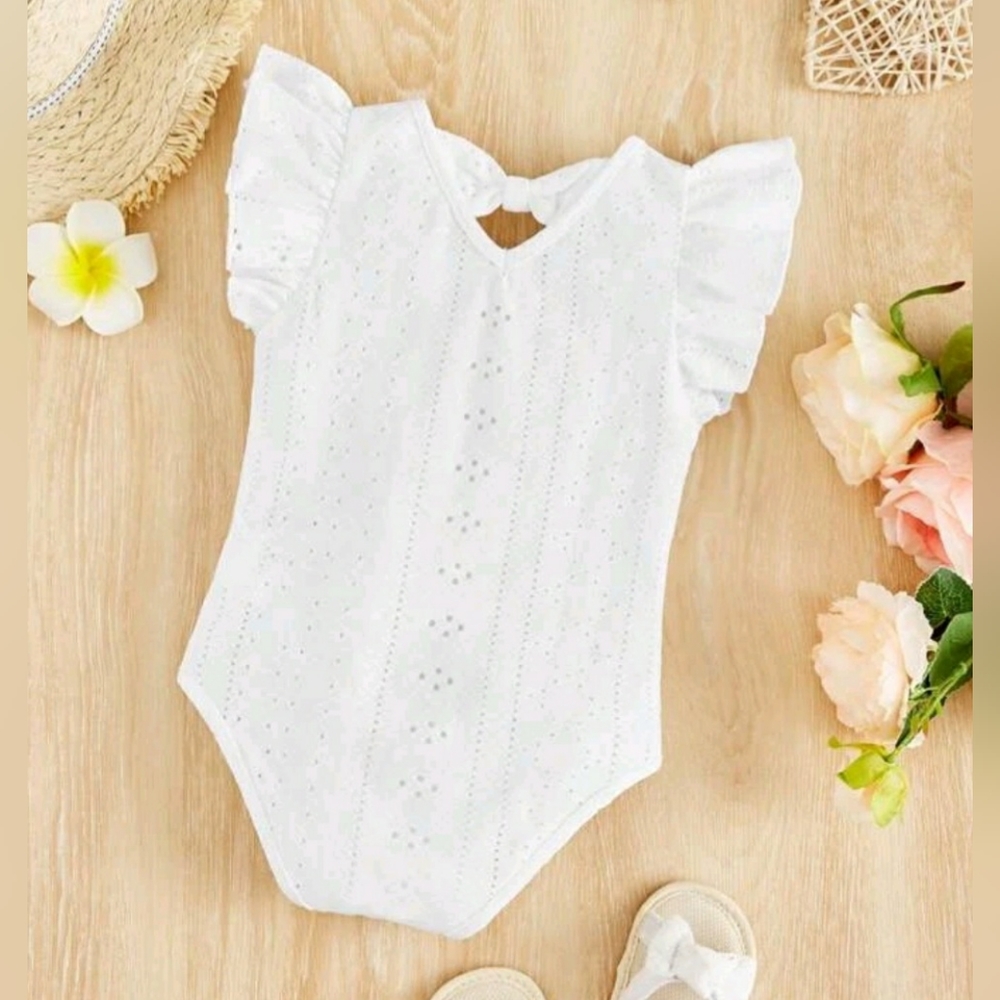 Baby Girl Eyelet Embroidery Ruffle Trim Onesie (NWT!)